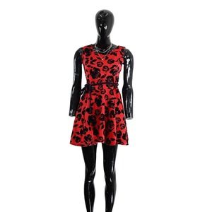 Chic Urban Diva Red & Black Rose Party Skater Dress S/M